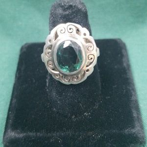 Sterling silver green stone ring